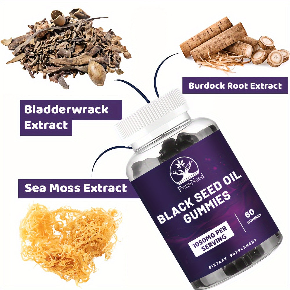 1 Bottle Black Seed Oil & Magnesium Gummies, 1000mg Each, Honey Extract, Sodium, Turkey Tail Mushroom, Triple Complex (Citrate, Malate, Glycinate), Salmon-Free, for Men & Women