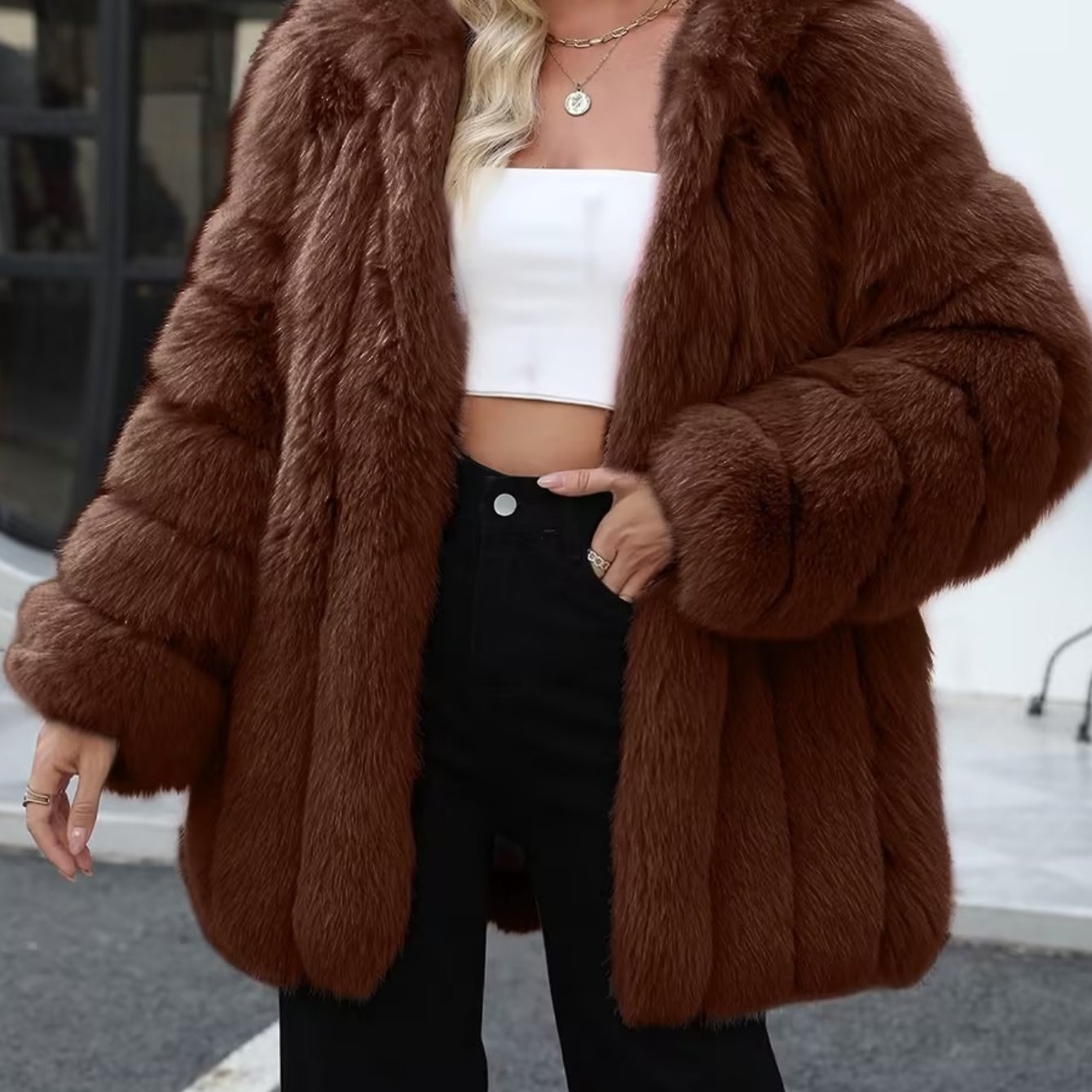 Plus Size, Plus-size Women's coat new European and American autumn winter faux fur warm fluffy plus-size Women's coat faux fox fur jacket fur winter wear plus-size fashion outwear