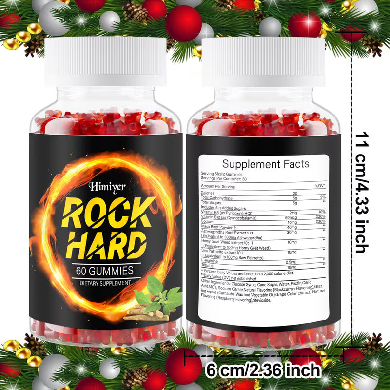 [Natural (ROCK HARD] 60 ROCK HARD Gummies | Rich In Natural Ingredients, Maca Root, Ashwagandha, Monkey Tail Grass, Saw Palmetto And Multiple Minerals