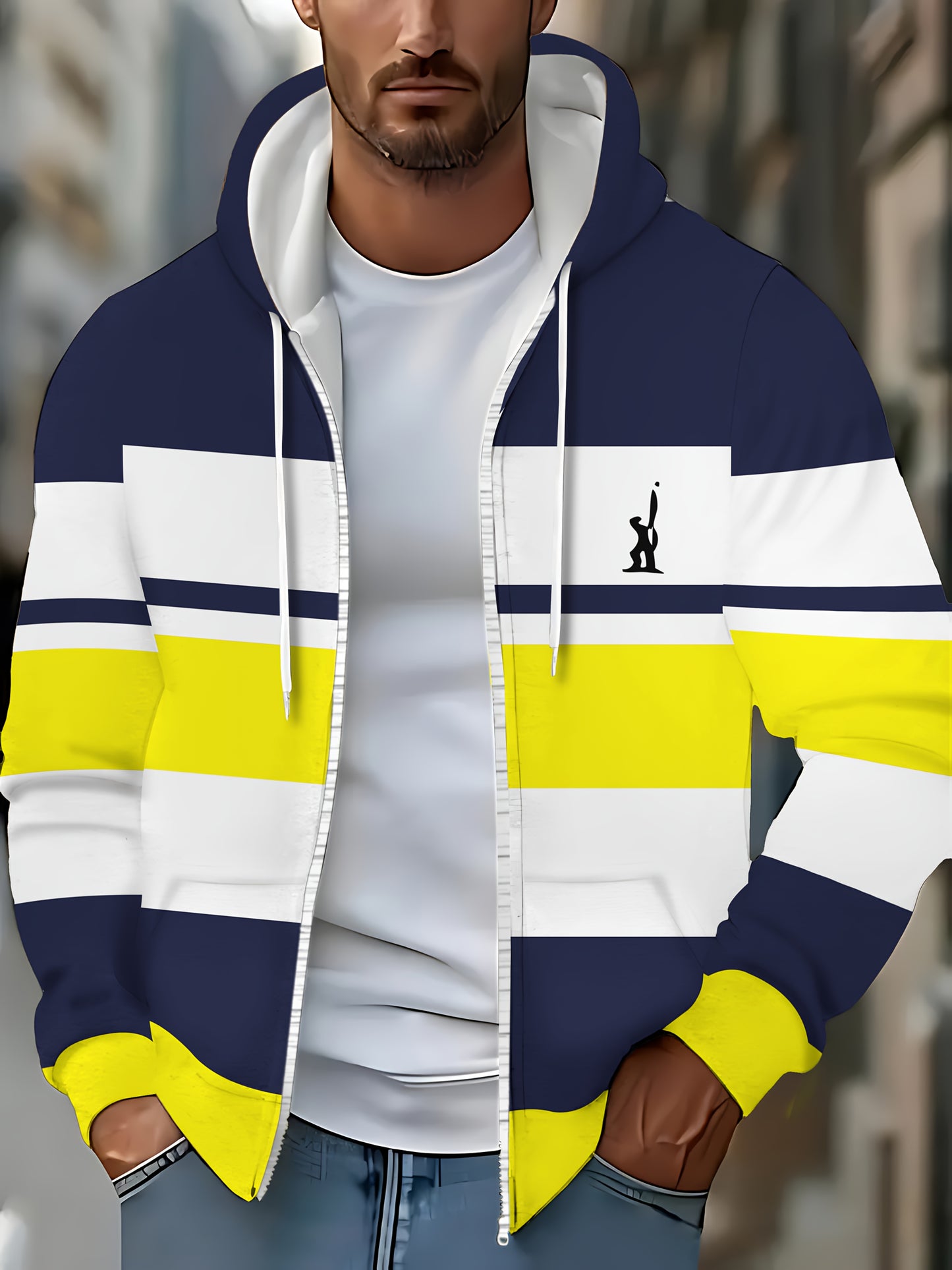 Men's Hooded Zip-Up Jacket - Full-Zip Front Closure,