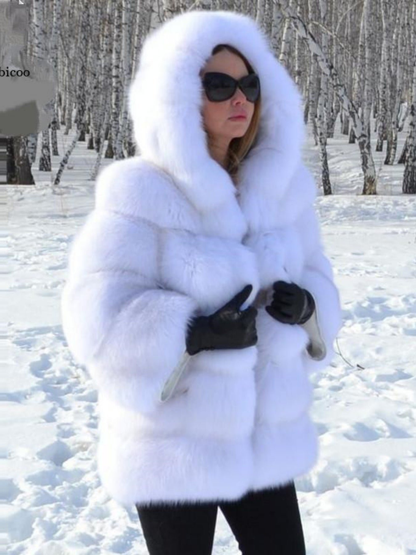 Plus Size, Women's Plus Size Oversized Hooded Faux Fox Fur Coat - Winter Warm Coat with Hood & Plush Fur Trim, Machine Washable Grey Jacket for Cold Weather, Casual Outerwear (No- Design) - Coat for Blonde Lady Picture