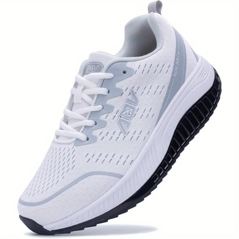 Women'S Lightweight Mesh Casual Sports Shoes - Breathable, Lace-Up Running Shoes, Comfortable Rubber Soles, Fashionable Solid-Color Casual Walking Shoes