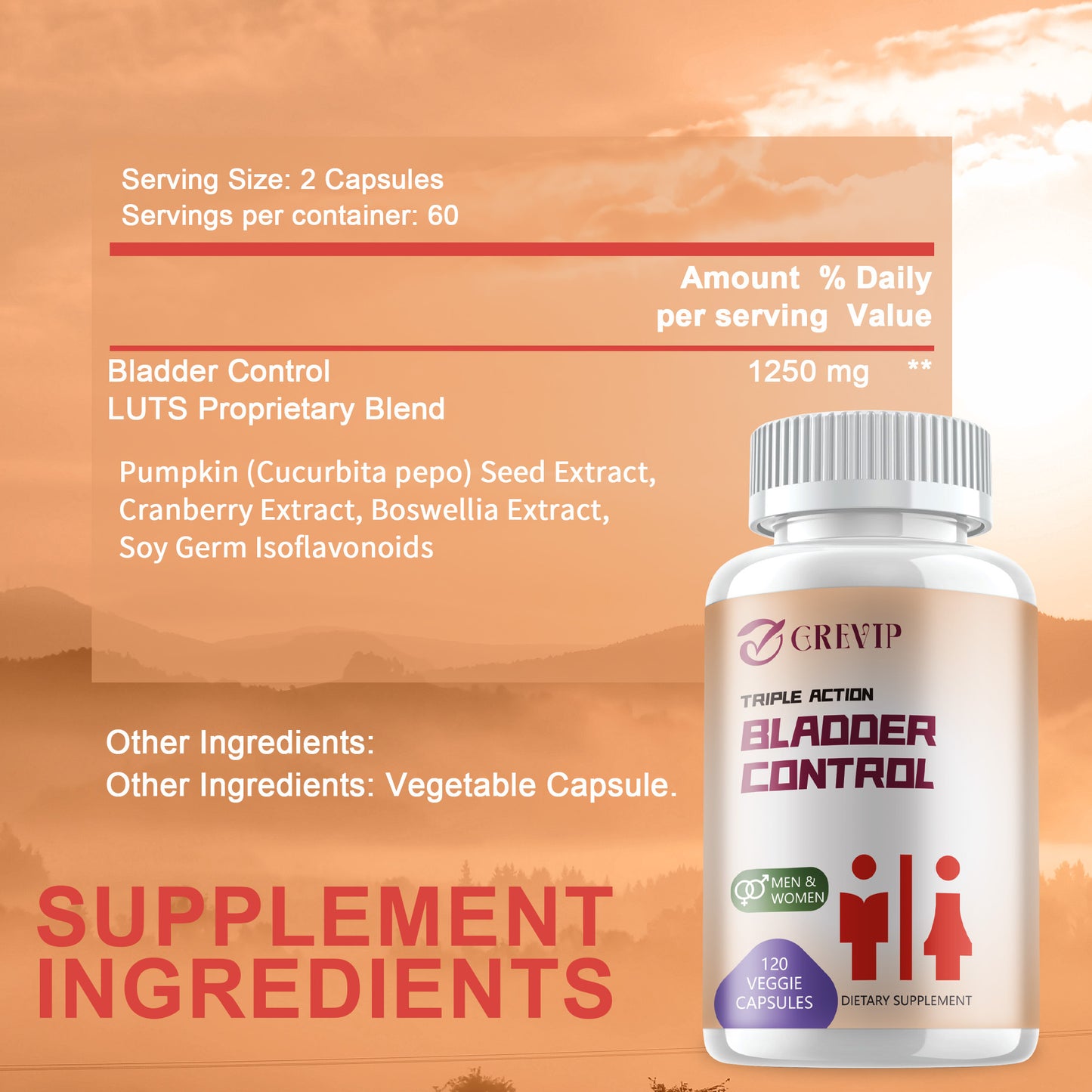 Bladder Control - with Pumpkin Seed, Cranberry, Boswellia, Supports Urinary Tract Health, Bladder Health, Prostate Health - 120pcs