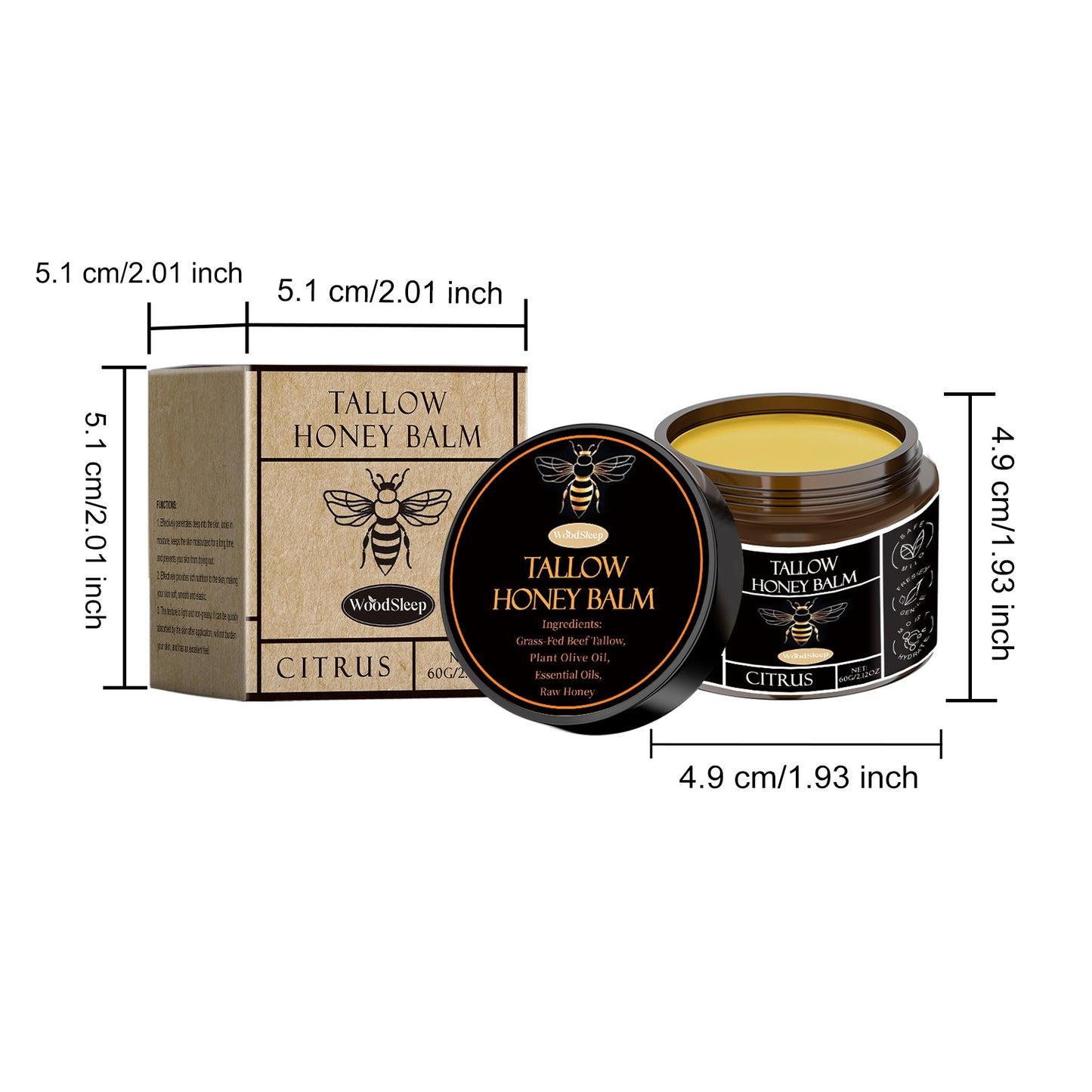 Organic Grass-Fed Beef Tallow Balm with Raw Honey, Smooth Light Beige - Handmade All-Natural Moisturize