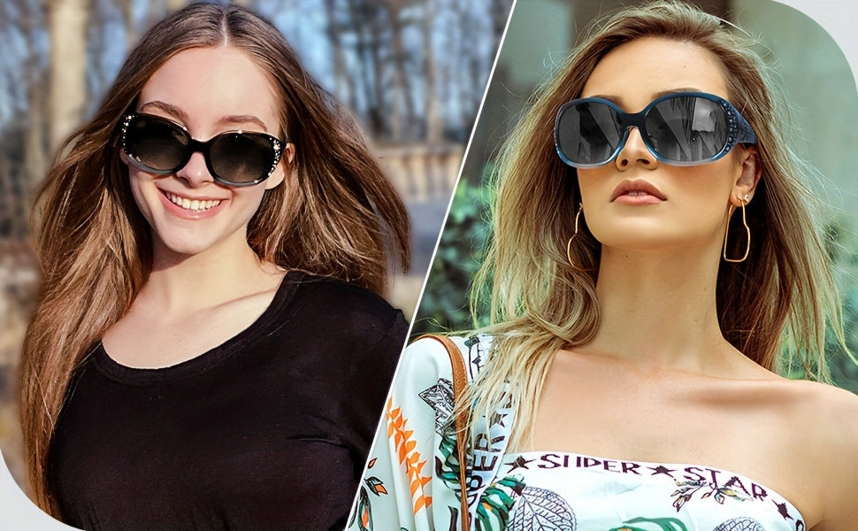 Trendy Glasses for Women - Fashionable Rhinestone-Embellished Cat-Eye Glasses with Purple Floral Design, Lightweight & Durable Frames for Beach, Driving, Outdoor Activities, Street Style, Photoshoot, Luxury Vacation Essential