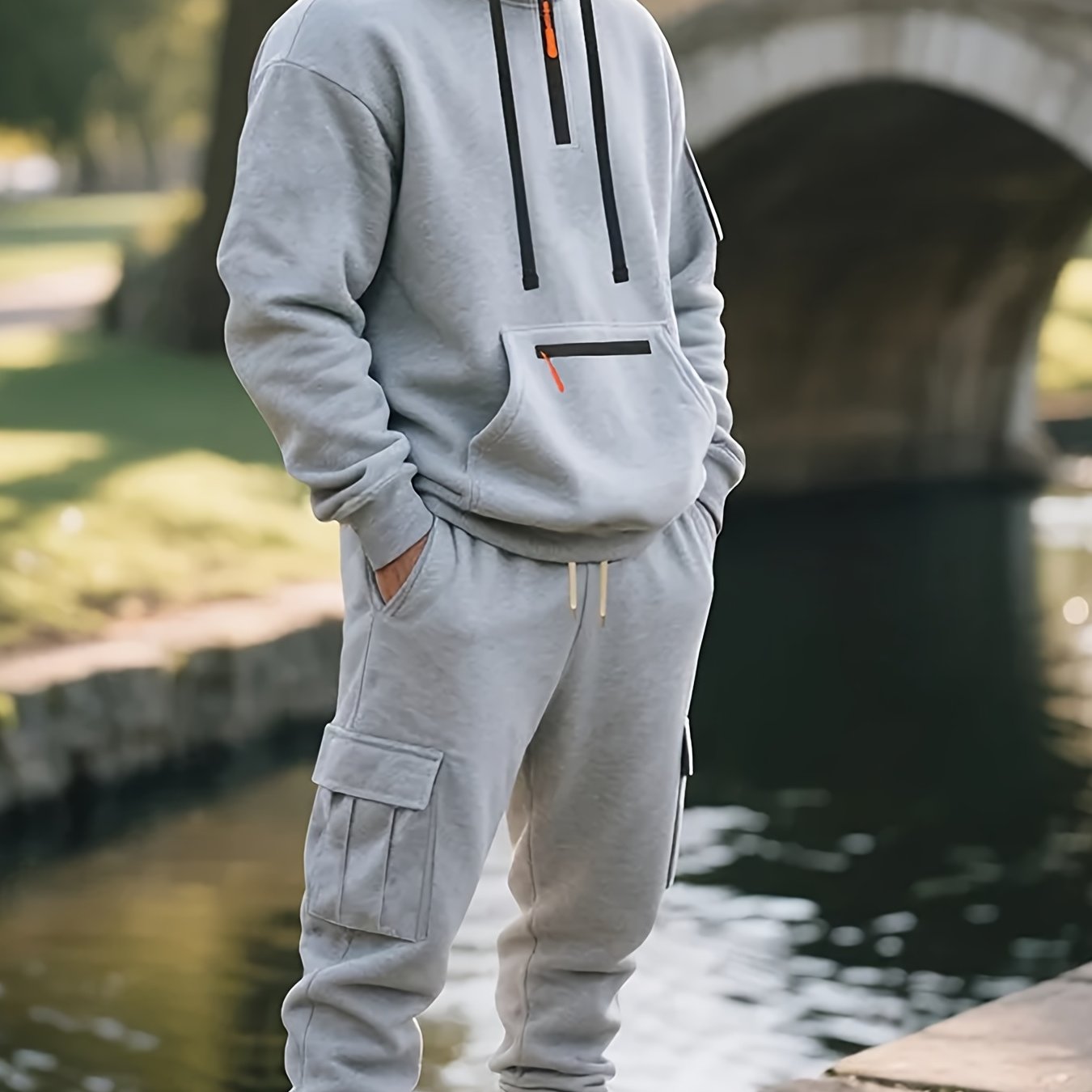 Men'S Style Casual Sportswear Set - Thickened Hooded Sweatshirt & Joggers with Pockets, Long Sleeve, Regular Fit, Solid Color, Button Detail, Fall/Winter Collection