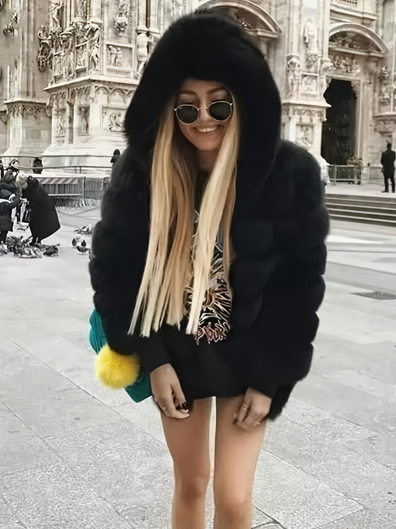 Plus Size, Women's Plus Size Oversized Hooded Faux Fox Fur Coat - Winter Warm Coat with Hood & Plush Fur Trim, Machine Washable Grey Jacket for Cold Weather, Casual Outerwear (No- Design) - Coat for Blonde Lady Picture