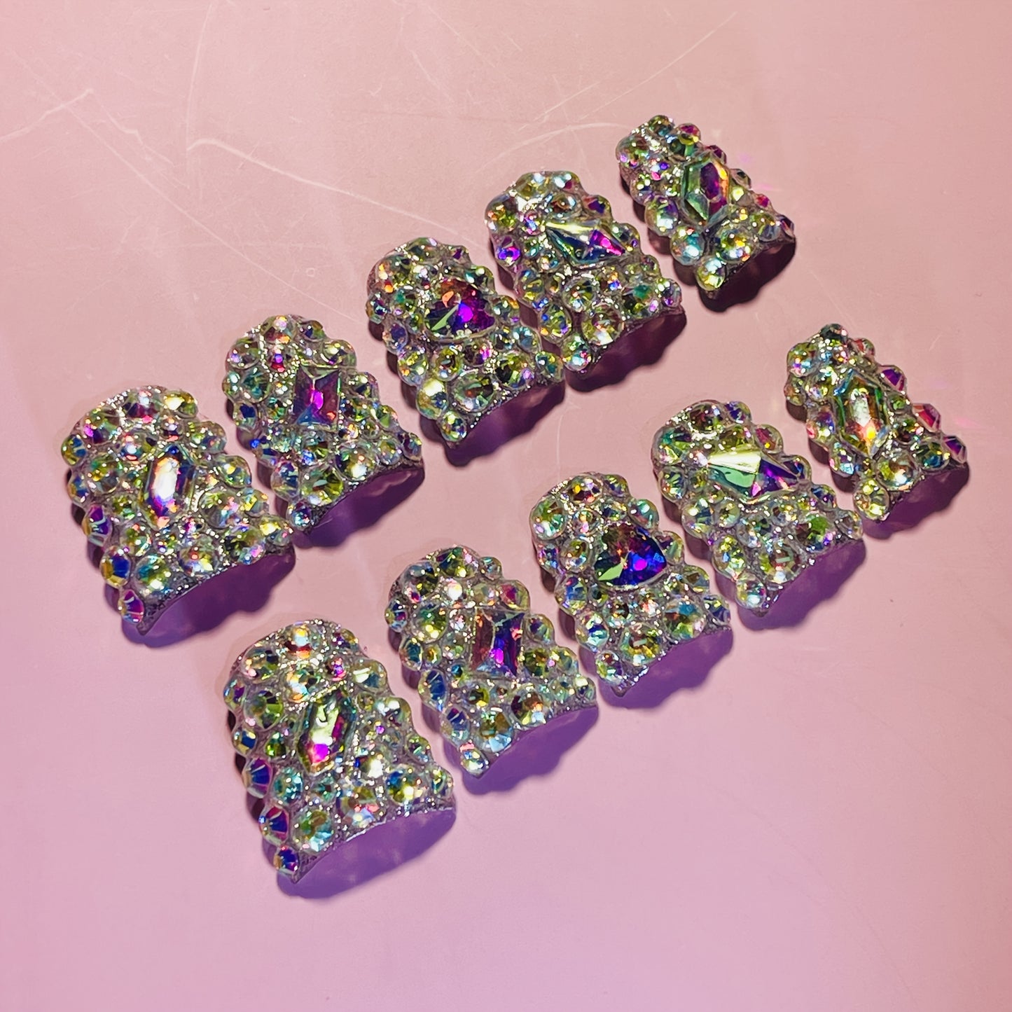 10pcs Handcrafted Y2K Style Duckbill Nails With Crystal And Rhinestone Accents - Featuring Shiny Rhinestones And Transparent Accents, Perfect For Wedding Parties And Daily Wear, Includes Tool Kit For Easy Application.