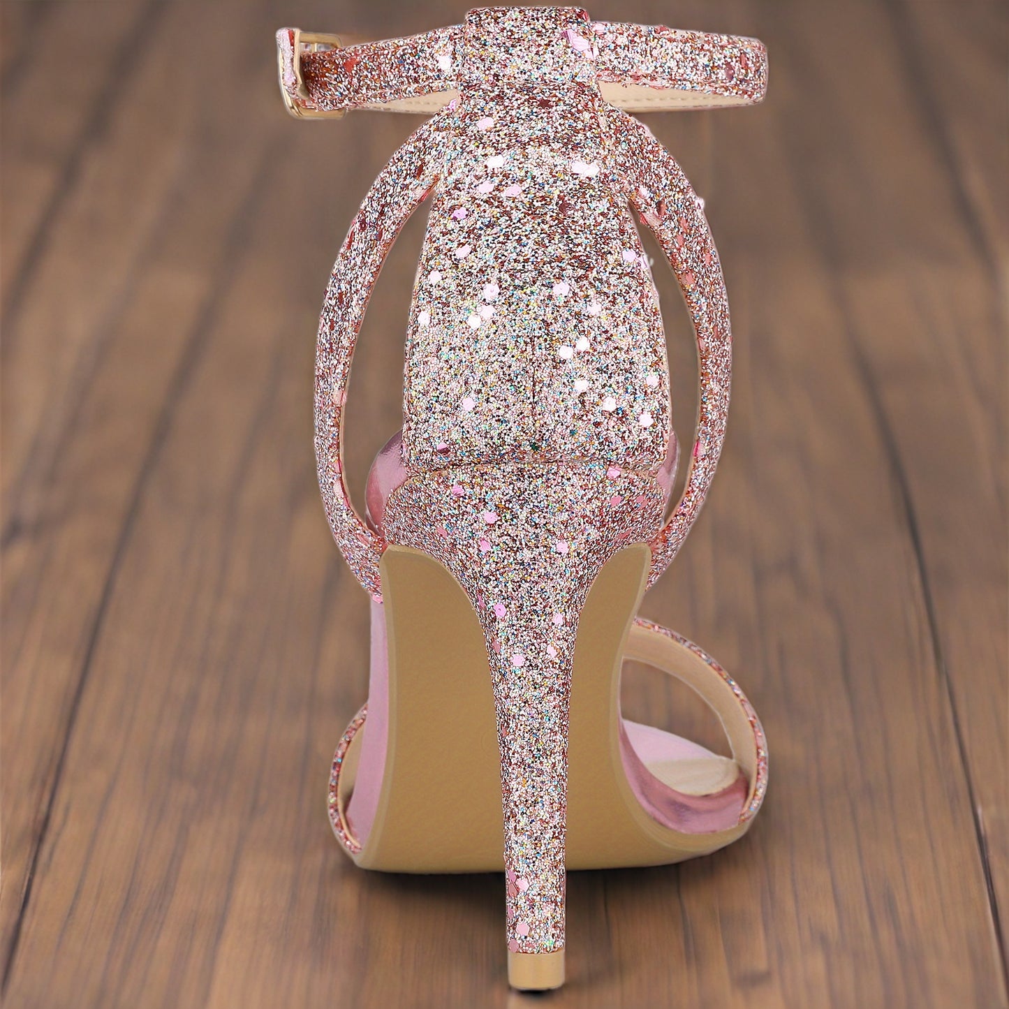 Women'S Glitter Ankle Strap Stiletto High Heel Sandals
