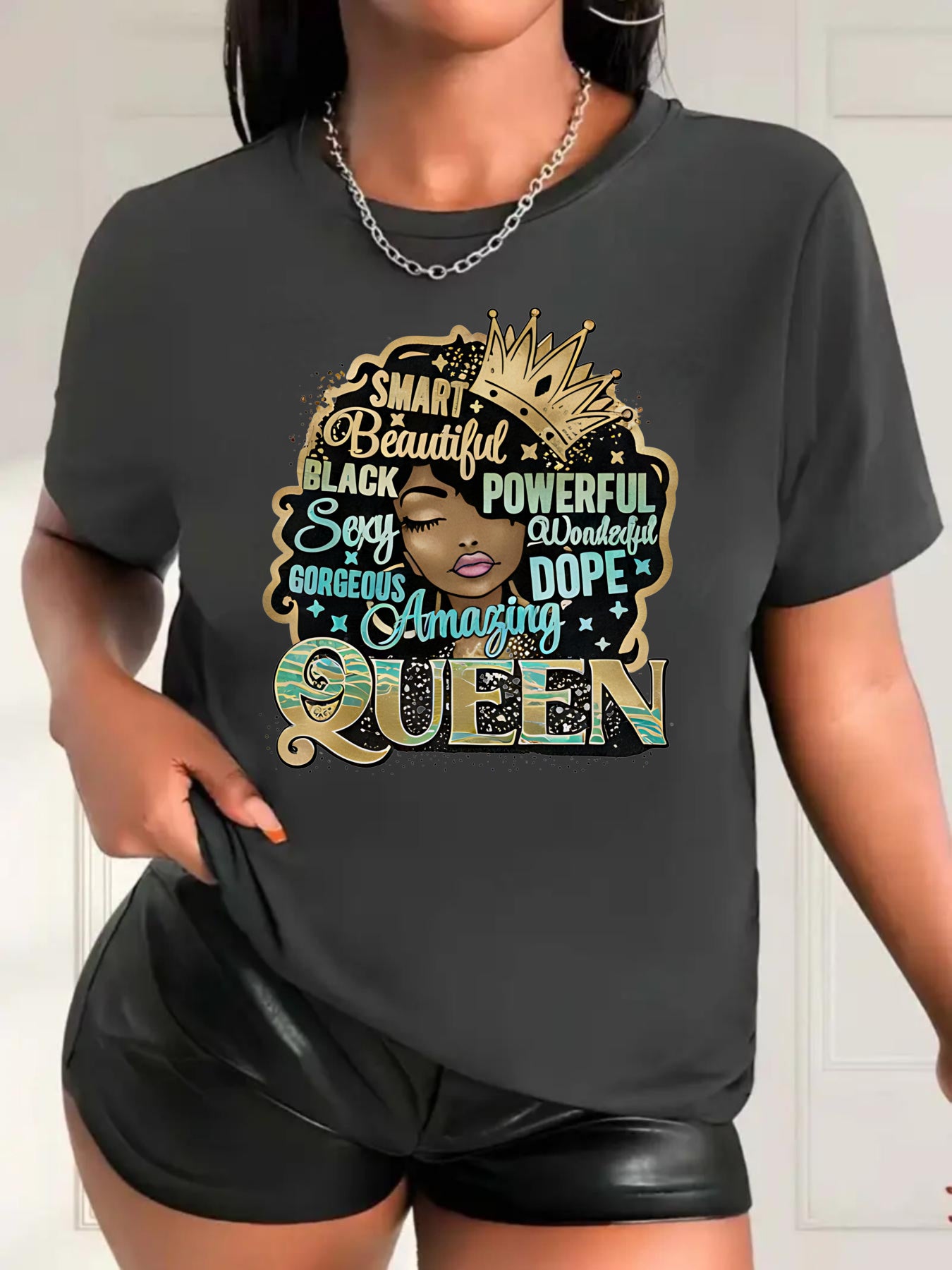 Plus size women'S casual T-shirt, Smart Beautiful Black Powerful Sexy Queen Graphic Tee