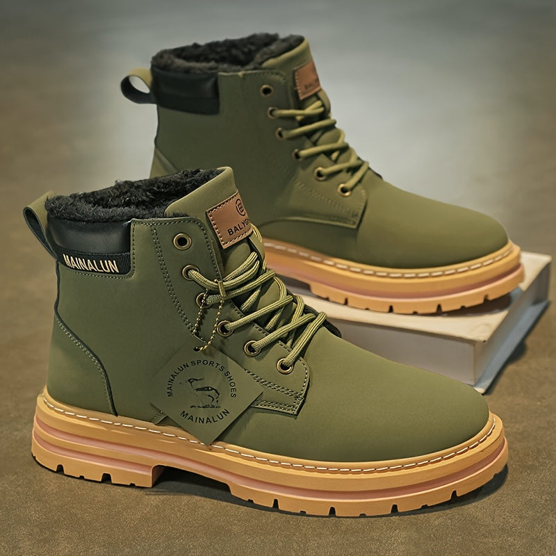 Men'S Winter High-Top Thermal Boots with Thick PVC Sole & Lace-Up Closure - Heavy-Duty All-Terrain Traction, Warm & Arch Support, Round Toe Design For Snow, Ice, Mud - Casual Outdoor Hiking Boots (brown) - Ideal For Cold Weat