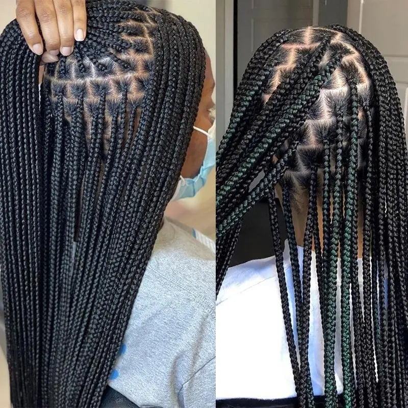 36Inch Burgundy Synthetic Long Box Braided Wig Full Lace Straight Knotless Cornrow Braid with Baby Hair for Women