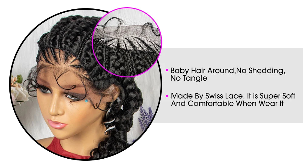 Lace Frontal Synthetic Braided Wigs Lace Front Braided Ponytail Wig Natural Knotless with Baby Hair for Black Women Daily Use