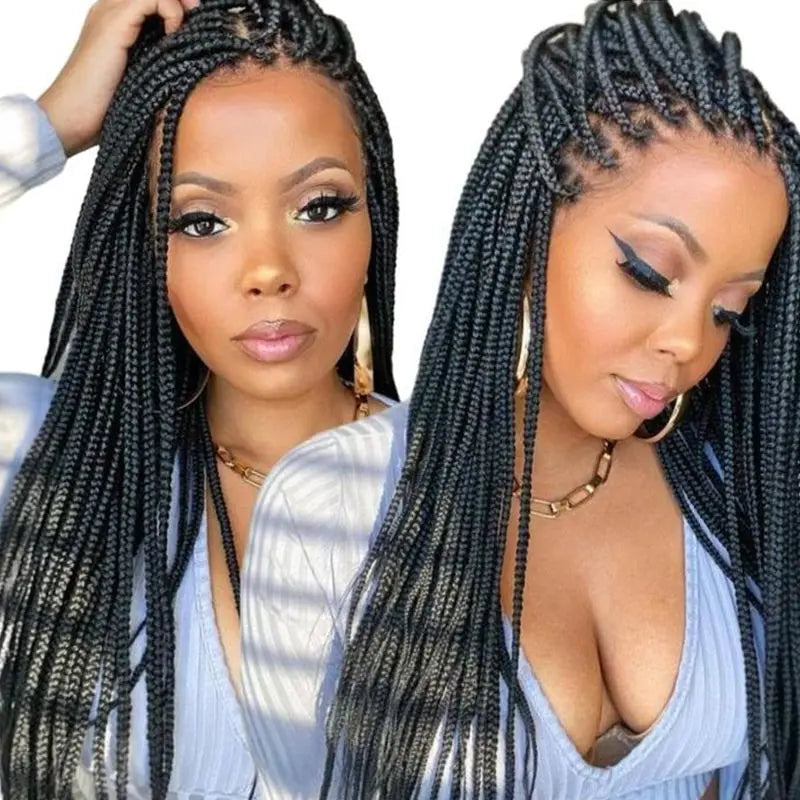 36Inch Burgundy Synthetic Long Box Braided Wig Full Lace Straight Knotless Cornrow Braid with Baby Hair for Women