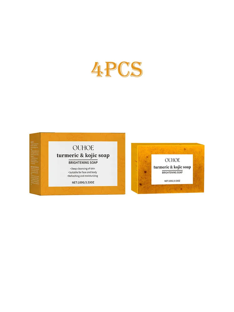 Ouhoe 100g Kojic Acid Turmeric Skin Brightening Soap Face Reduce Dark Spot Anti Acne Deep Cleansing Moisturizer Exfoliating Soap