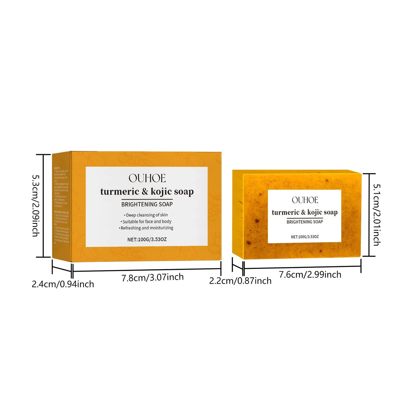 Ouhoe 100g Kojic Acid Turmeric Skin Brightening Soap Face Reduce Dark Spot Anti Acne Deep Cleansing Moisturizer Exfoliating Soap