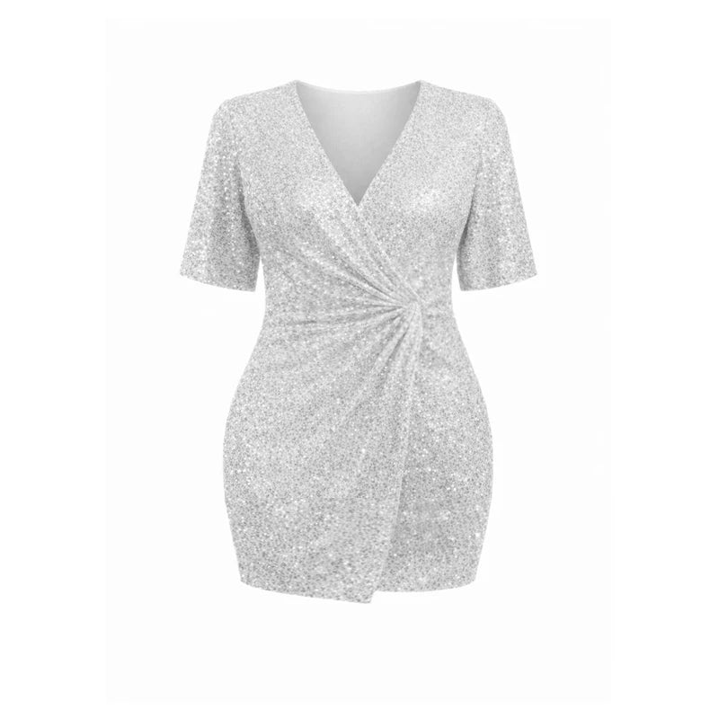 Plus Size Silver Sequin Robe Dress for Women, Open Back Sparkly Lounge Dress, Sexy Bodycon Party Night Out Cocktail Dress