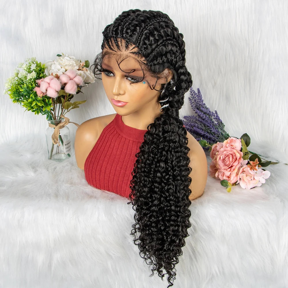Lace Frontal Synthetic Braided Wigs Lace Front Braided Ponytail Wig Natural Knotless with Baby Hair for Black Women Daily Use