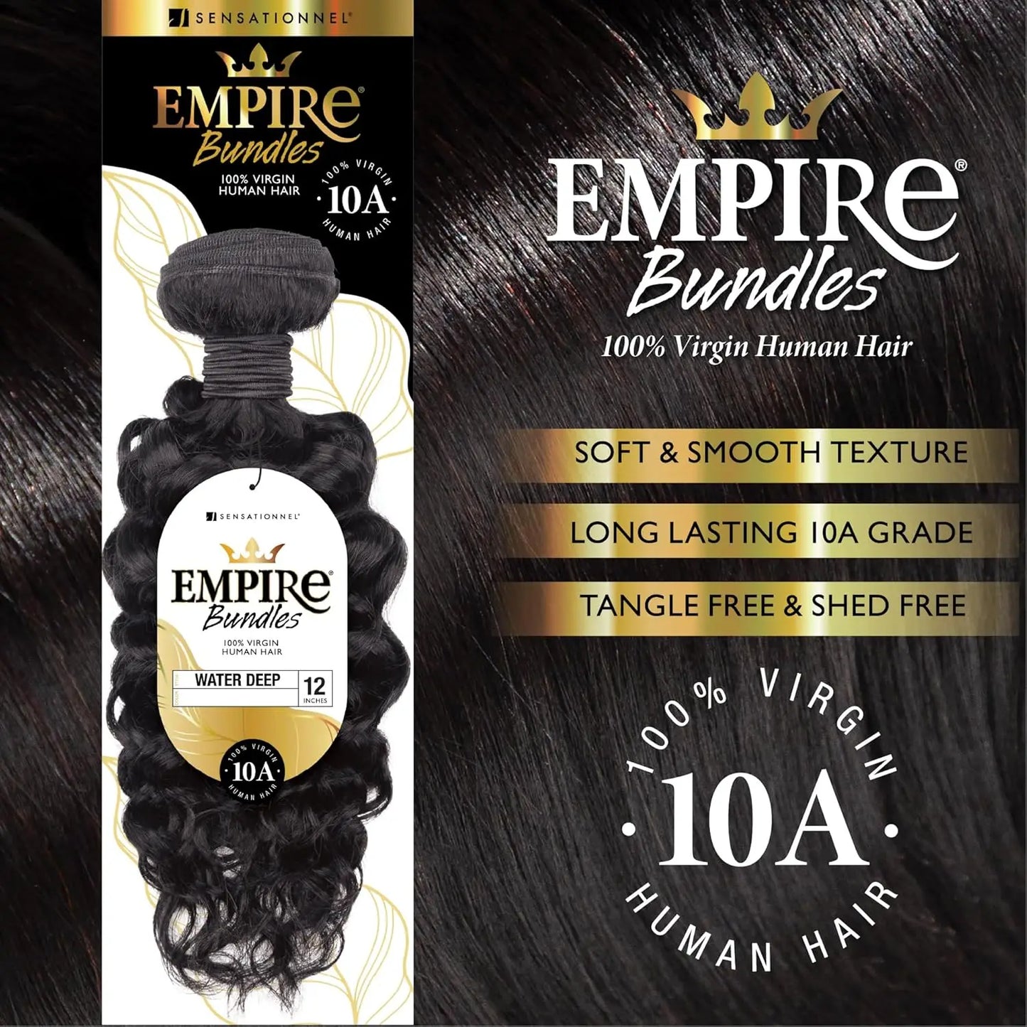 Sensationnel Empire Bundles Virgin Human Hair Weave Water Deep (10"-28") - Quick Weave, Light Weight, Soft and Smooth