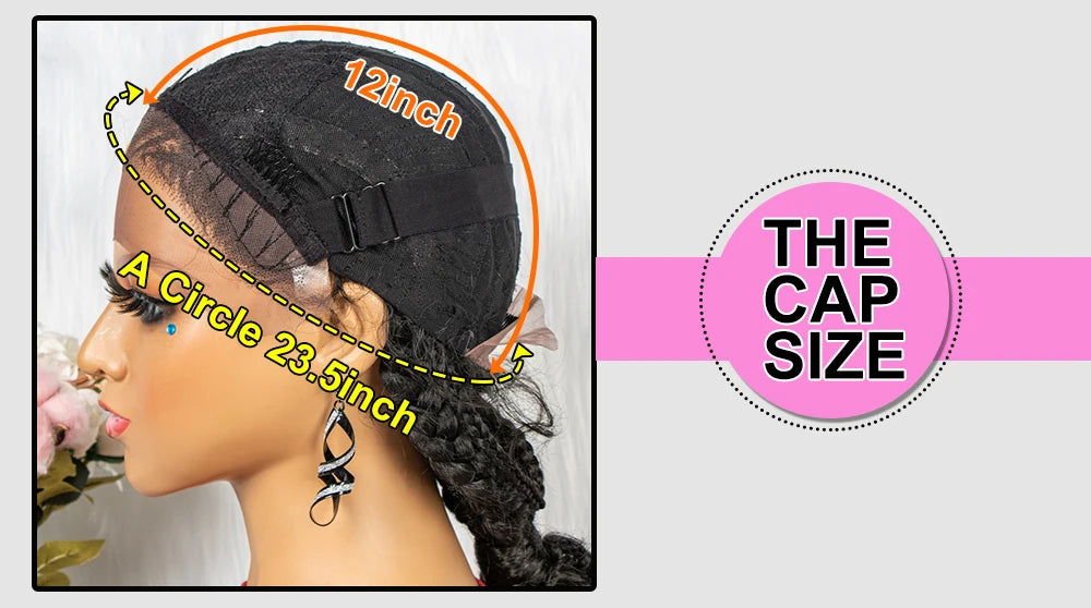 Lace Frontal Synthetic Braided Wigs Lace Front Braided Ponytail Wig Natural Knotless with Baby Hair for Black Women Daily Use