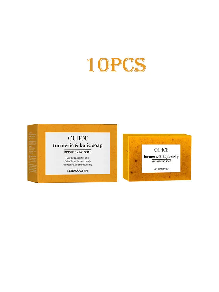 Ouhoe 100g Kojic Acid Turmeric Skin Brightening Soap Face Reduce Dark Spot Anti Acne Deep Cleansing Moisturizer Exfoliating Soap