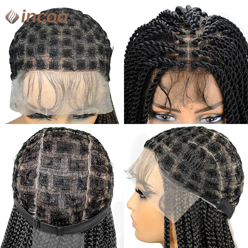Full Lace Frontal Wigs Synthetic Twist Braided Wigs For Black Women Box Braided Lace Front Wig Faux Locs Wig Goddess Braids Wigs