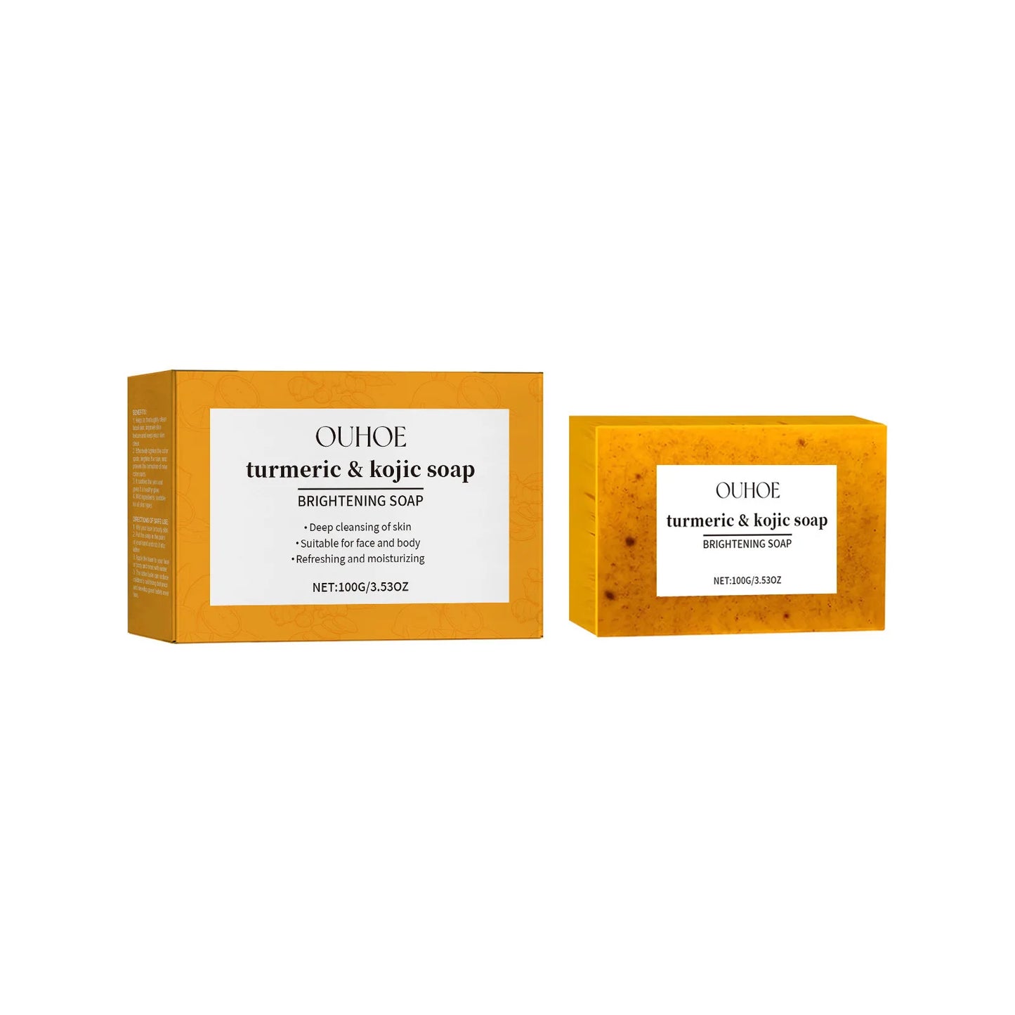Ouhoe 100g Kojic Acid Turmeric Skin Brightening Soap Face Reduce Dark Spot Anti Acne Deep Cleansing Moisturizer Exfoliating Soap