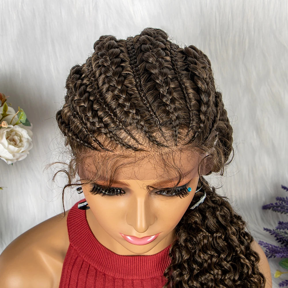 Lace Frontal Synthetic Braided Wigs Lace Front Braided Ponytail Wig Natural Knotless with Baby Hair for Black Women Daily Use