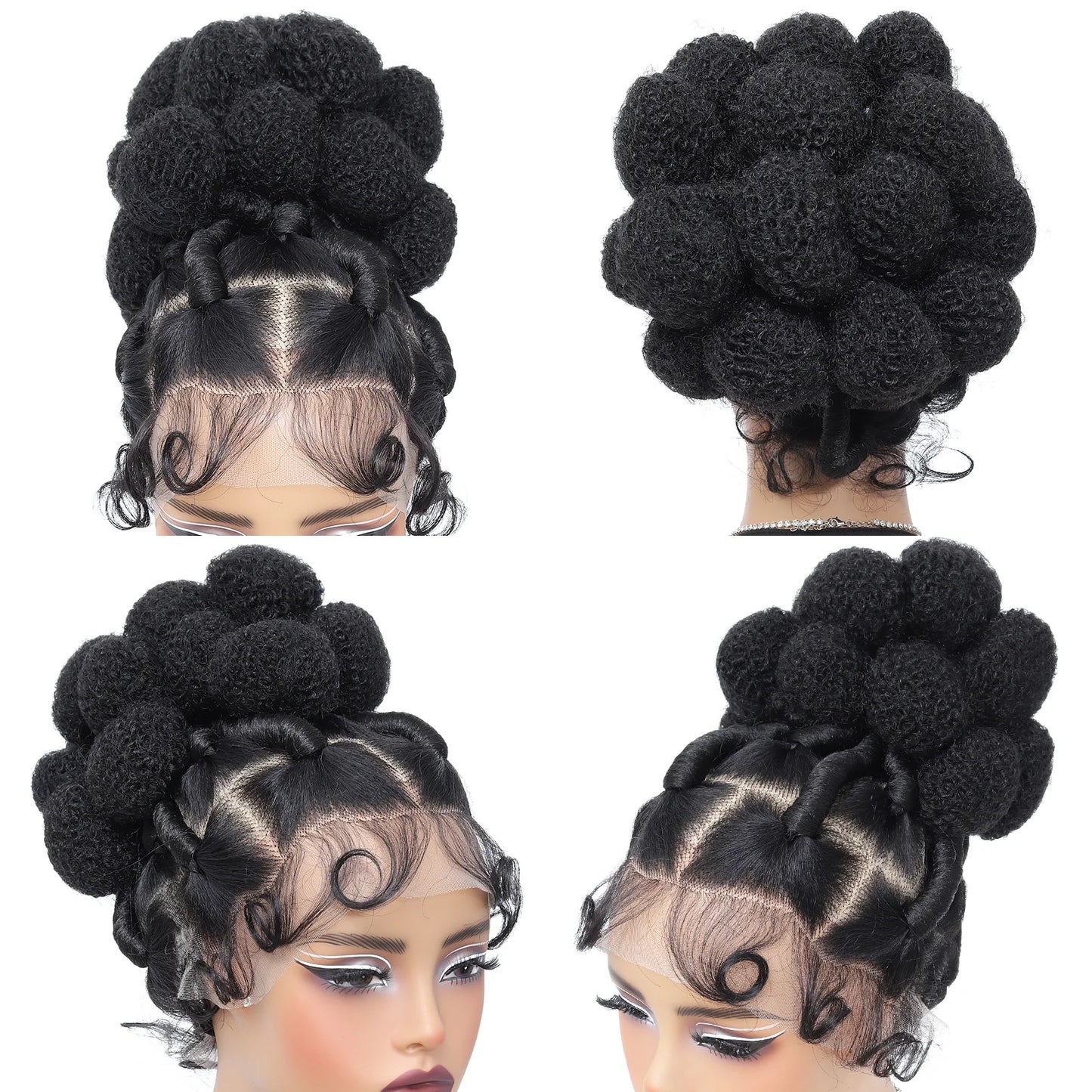 Synthetic Bantu Braided Wigs 11 Inches Full Lace Braided Wig with Baby Hair Afro Short Wigs Knotless Box Braids Wigs for Women