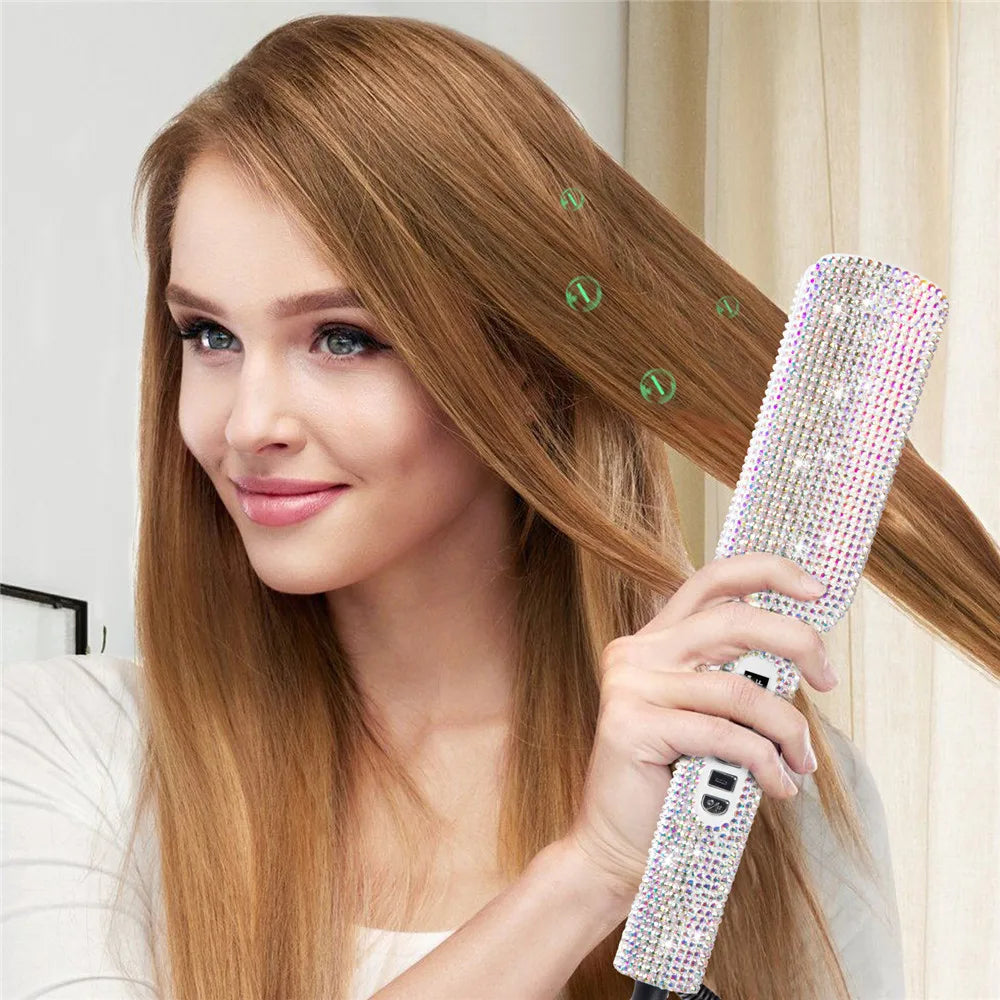 Rhinestone Flat Iron For a Perm Titanium Straightening Irons LCD Display Floating 2 Inches Wide Plate Hair Straightener Curler