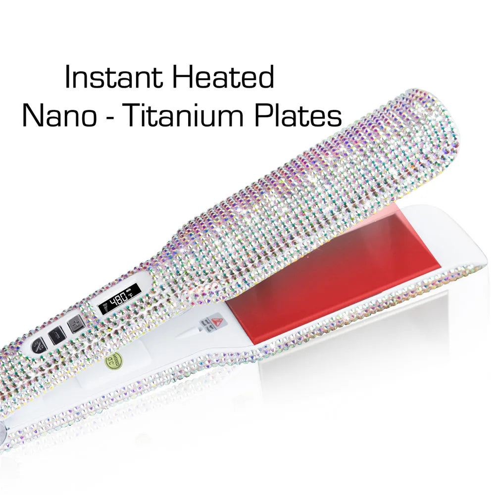 Rhinestone Flat Iron For a Perm Titanium Straightening Irons LCD Display Floating 2 Inches Wide Plate Hair Straightener Curler