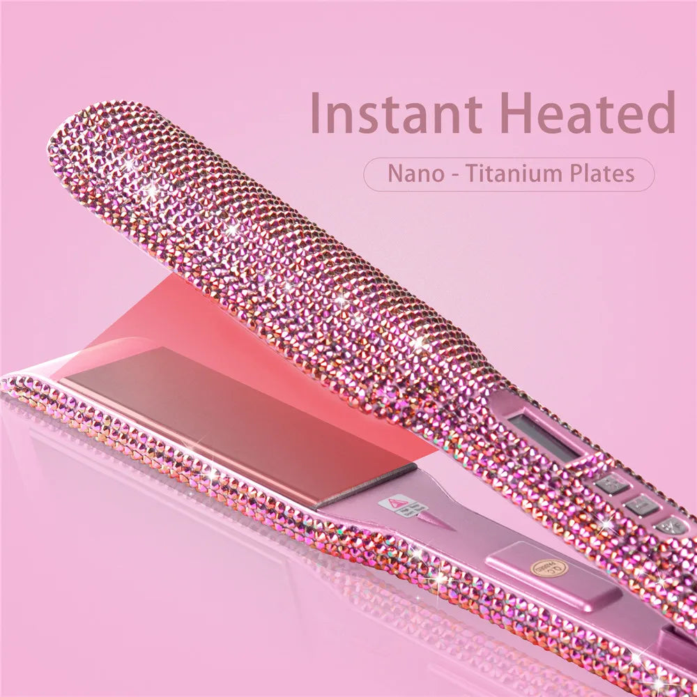 Rhinestone Flat Iron For a Perm Titanium Straightening Irons LCD Display Floating 2 Inches Wide Plate Hair Straightener Curler