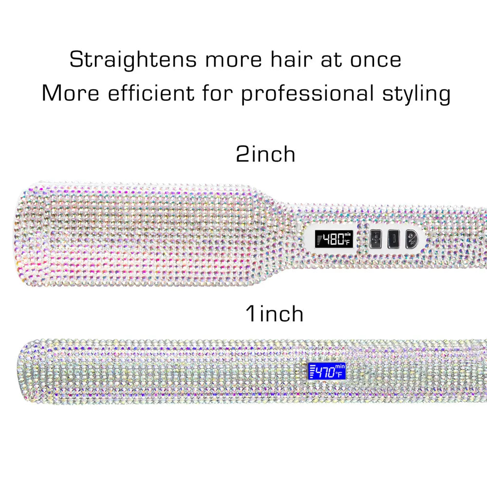 Rhinestone Flat Iron For a Perm Titanium Straightening Irons LCD Display Floating 2 Inches Wide Plate Hair Straightener Curler