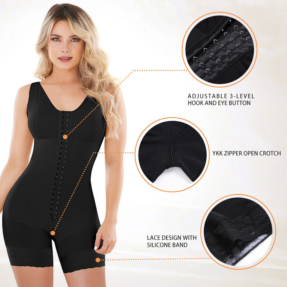 Cross-Border Vest Shapewear Three Breasted Women's Zipper Open-Crotch Pants Belly Contracting and Hip Lifting Pants Peach Hip Jumpsuit Corset
