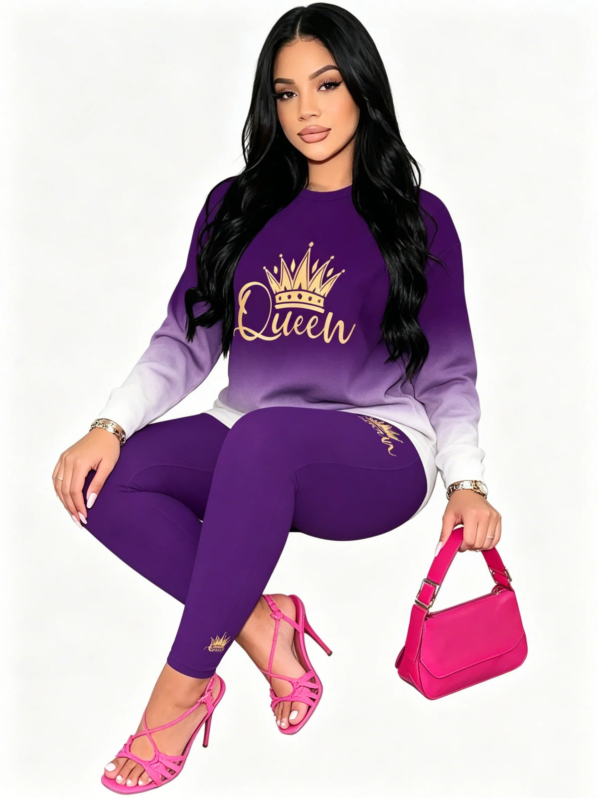 Simple long sleeved T-shirt with small leg pants, comfortable and slimming women's daily commuting outfit set