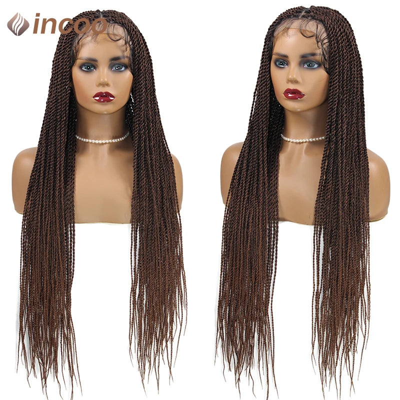 Full Lace Frontal Wigs Synthetic Twist Braided Wigs For Black Women Box Braided Lace Front Wig Faux Locs Wig Goddess Braids Wigs