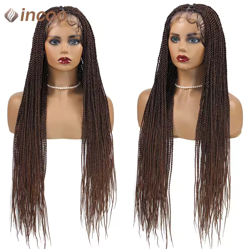 Incoo Synthetic Twist Braided Wigs For Black Women Box Braided Full Lace Front Wig Faux Locs Wig Goddess Braids Wigs