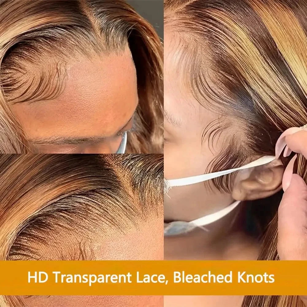 Highlight Body Wave Bob Wig Human Hair  Lace Front Human Hair Wigs For Women Honey Blonde 13X6 Transparent Lace Frontal Wig