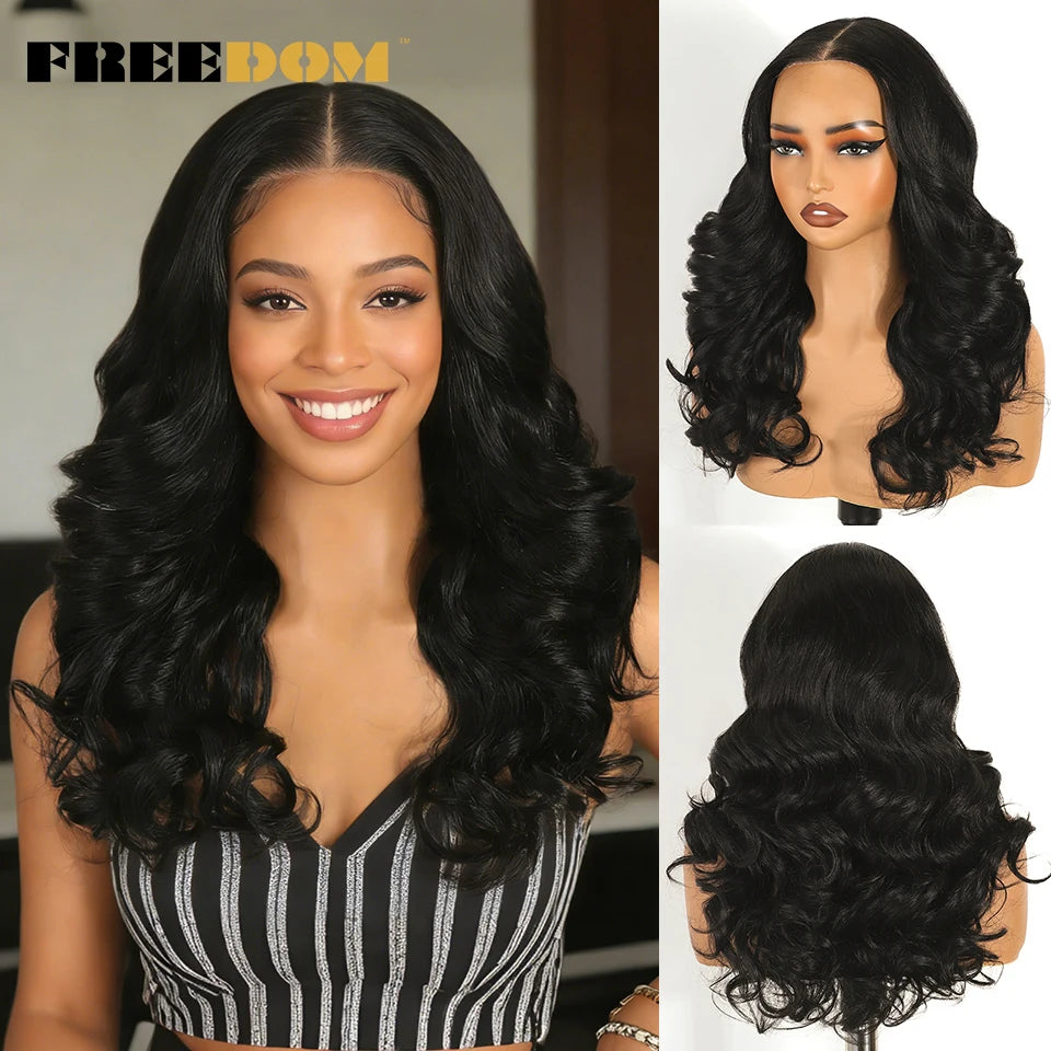 FREEDOM Body Wave Synthetic Lace Front Wigs For Women 9x6 Pre Plucked Lace Wig 20 inches Pre-cut Ombre Brown Blonde Cosplay Wigs