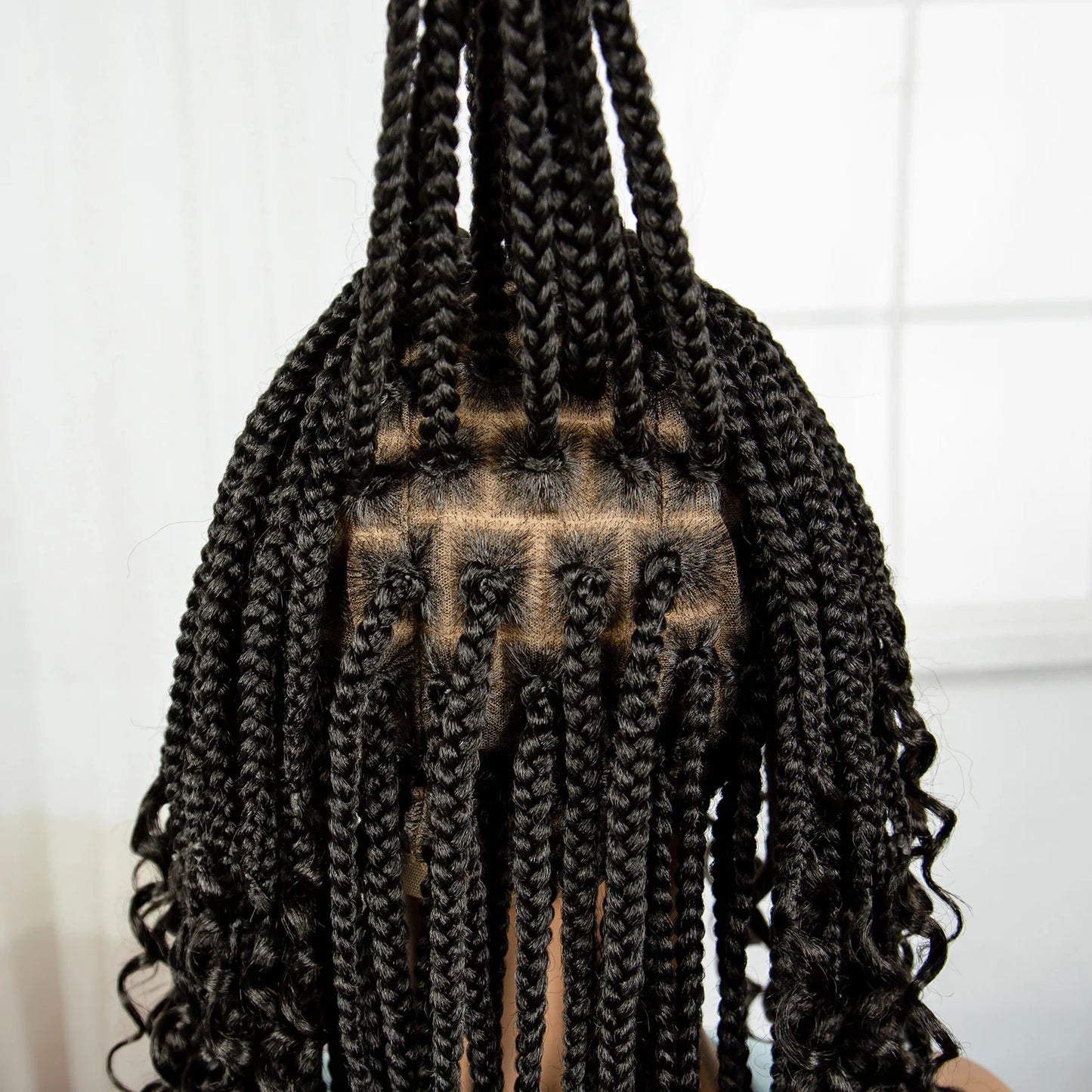 Knotless Box Boho Braided Wigs with Curly Ends Synthetic Full Lace Braided Lace Wigs Short Braided Bob Wig for Black Women