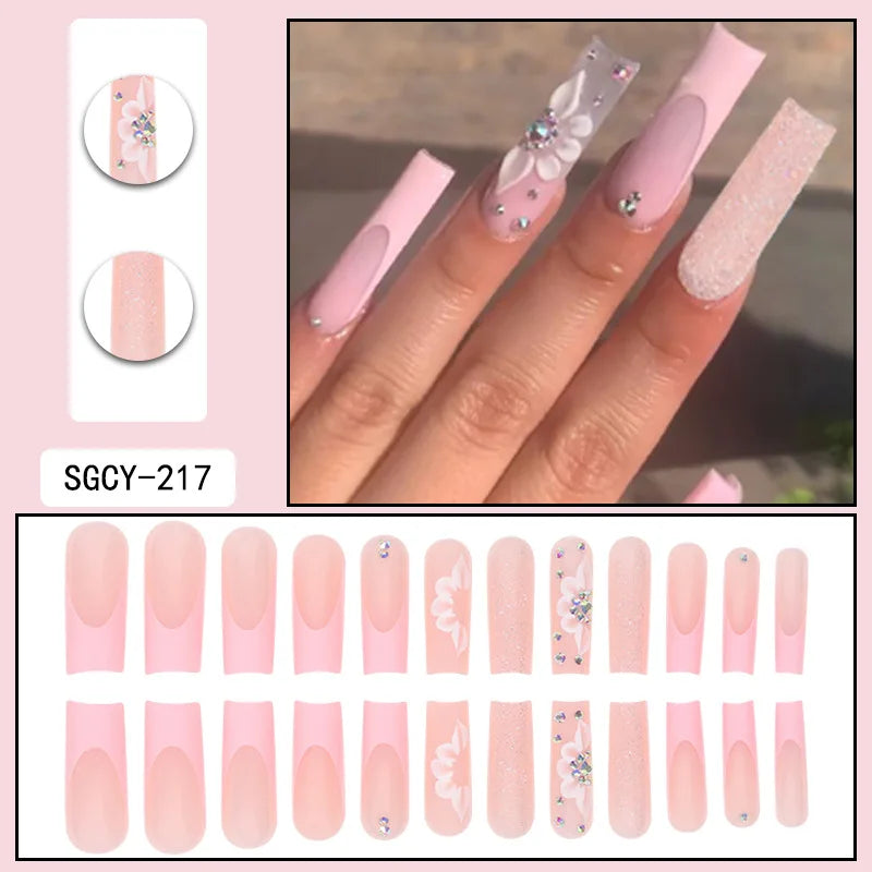 24 Long Coffin Wholesale fake nails art, latest finger artificial nail press on nails