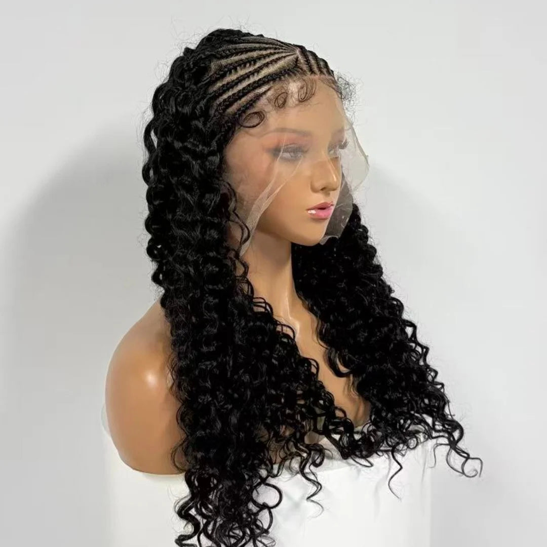 14/22inch Lemonade Braid Synthetic Cornrow Braided Wigs Deep Wave Pre-plucked Baby Hair For Black Women