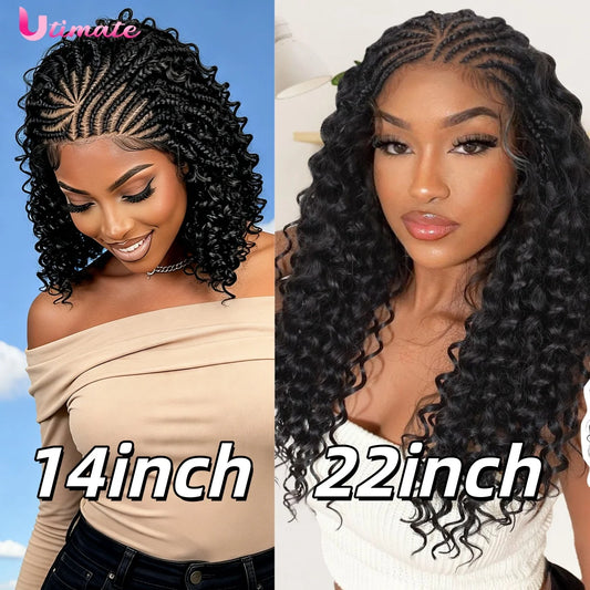 14/22inch Lemonade Braid Synthetic Cornrow Braided Wigs Deep Wave Pre-plucked Baby Hair For Black Women