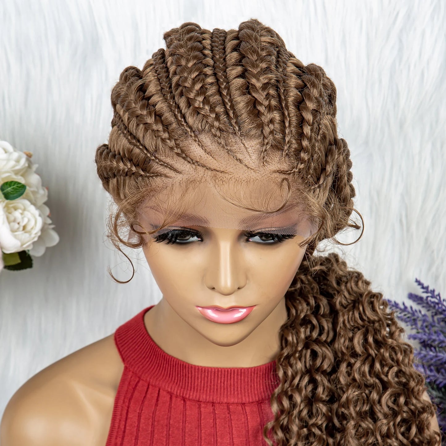 Lace Frontal Synthetic Braided Wigs Lace Front Braided Ponytail Wig Natural Knotless with Baby Hair for Black Women Daily Use