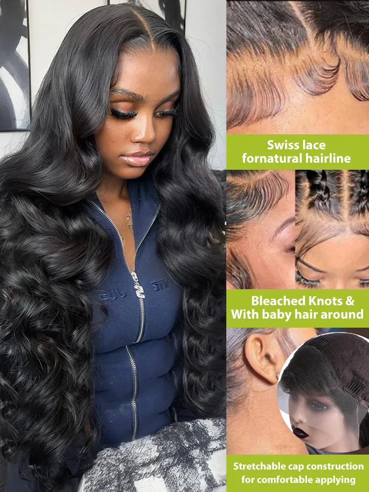 250 density 40 Inch Body Wave 13x6 Transparent Lace Frontal Wig Human Hair Ready 5x5 Glueless HD Closure 13x4 Lace Front Wigs