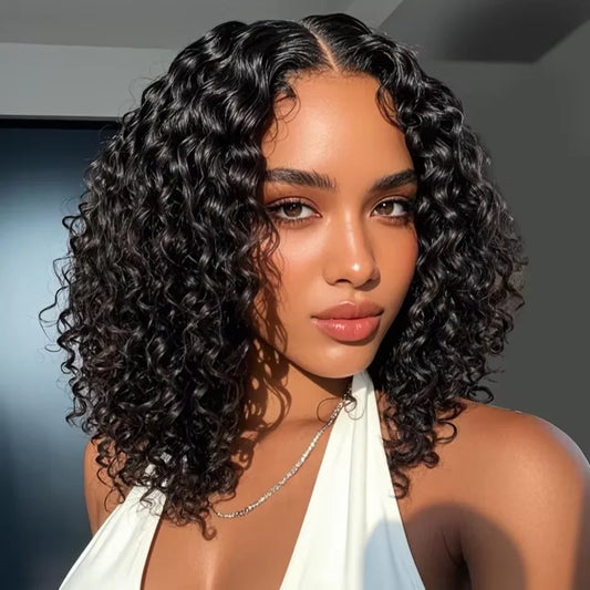 4C Human Hair Deep Glueless Short Bob Wig 10-14 Inch Deep Wave Lace Front Bob Wigs 100% Human Hair 13x6x2 Middle Part Bob Wigs