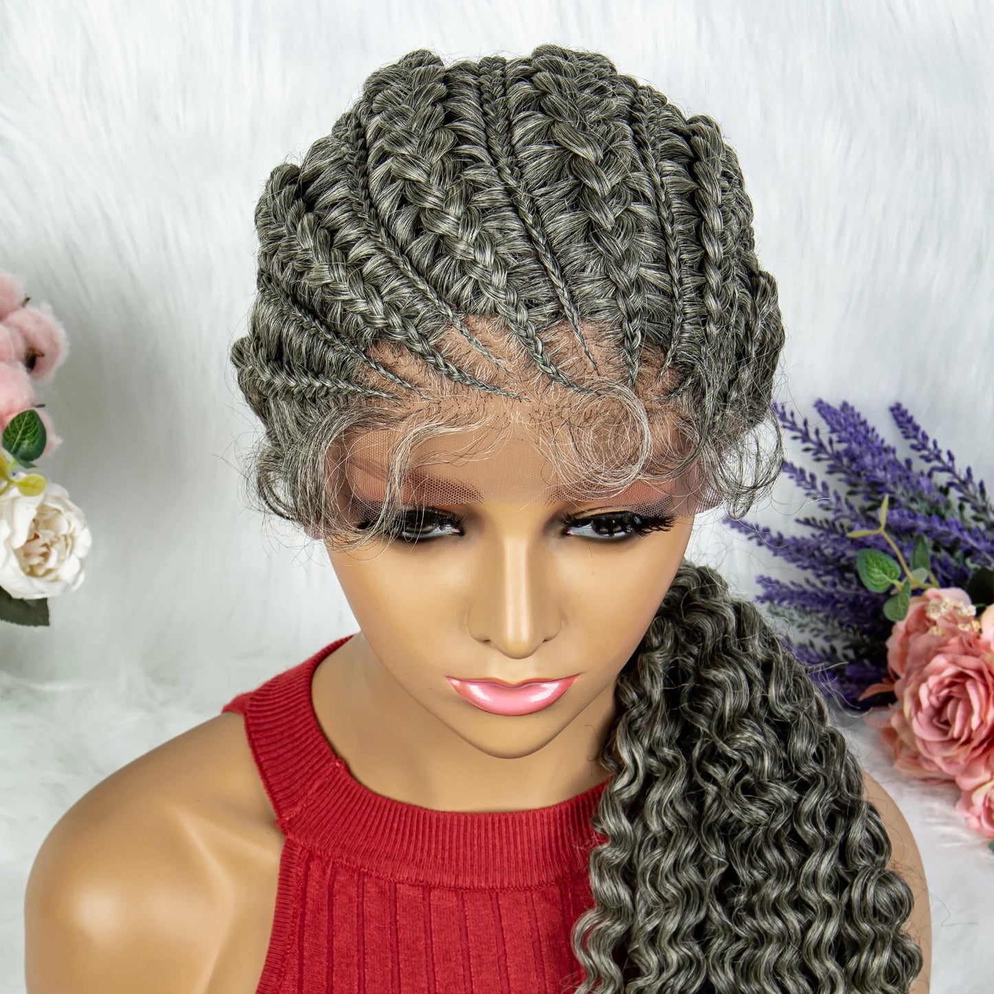 Lace Frontal Synthetic Braided Wigs Lace Front Braided Ponytail Wig Natural Knotless with Baby Hair for Black Women Daily Use