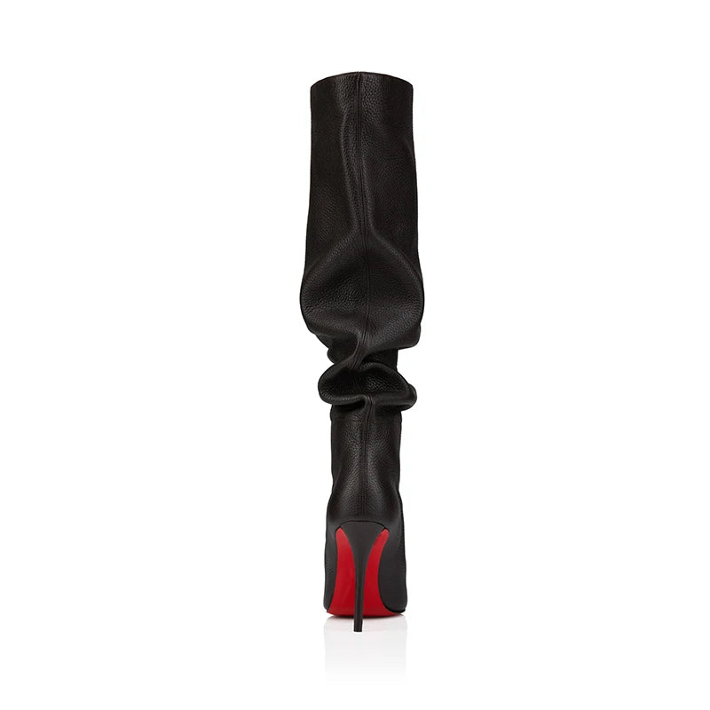 Ladies Ruched Knee‑High Leather Boots Pointed Toe Thin Stiletto Heel Long Booties Chic Dress Shoes for Club & Urban Occasions