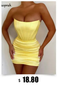 Josiaoprah Hollow Out Ruched Dress Women Solid Halter Sleeveless Mini Dress Women Summer Casual Pleated Streetwear Vestidos