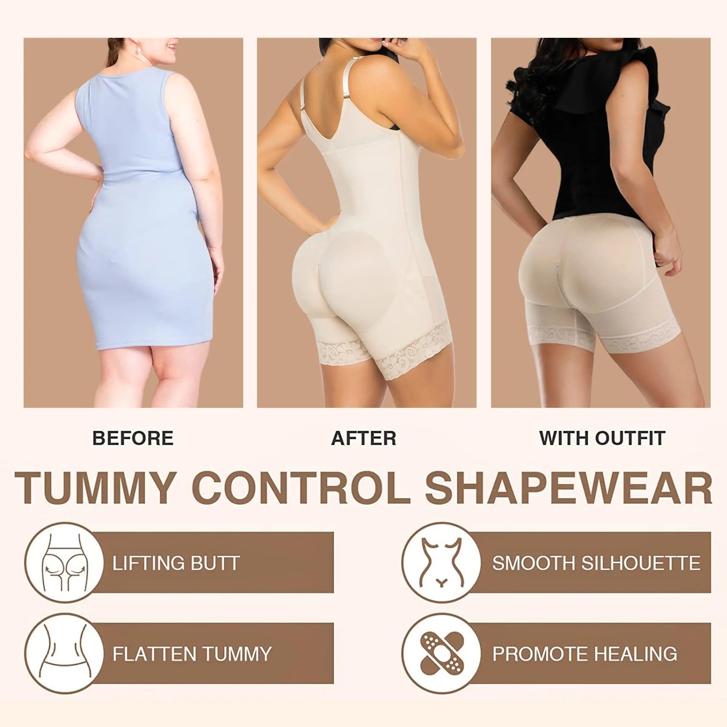 Women Bodyshaper Knee High Compression Girdle For Daily Or Postpartum Use Slimming Sheath Flat Belly